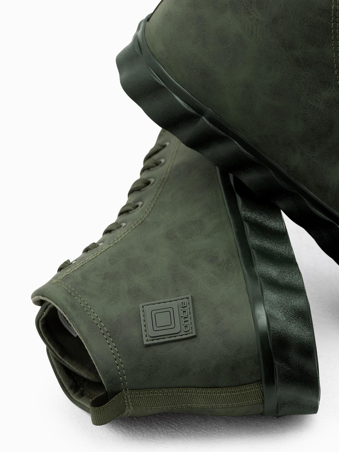 Men's high-top sneakers with decorative wavy sole - olive V3 OM-FOTH-0126