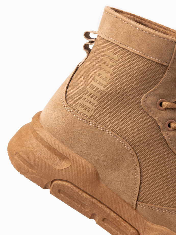 Męskie buty sneakersy za kostkę z rzeźbioną podeszwą – piaskowe V3 T392 
