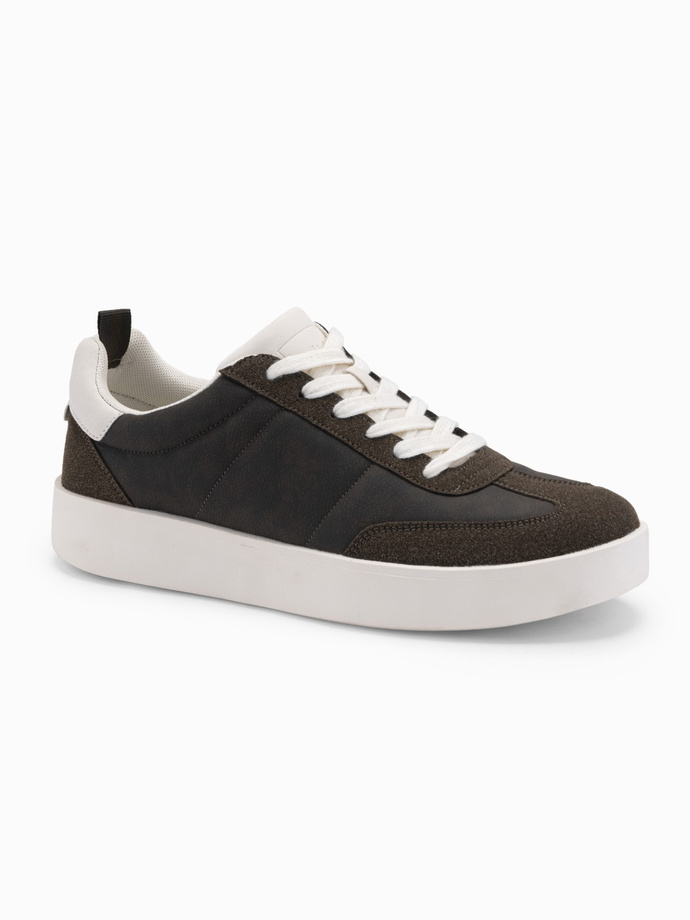 Oldschoolowe sneakersy męskie na grubej podeszwie – ciemnobrązowe V3 OM-FOSL-0170