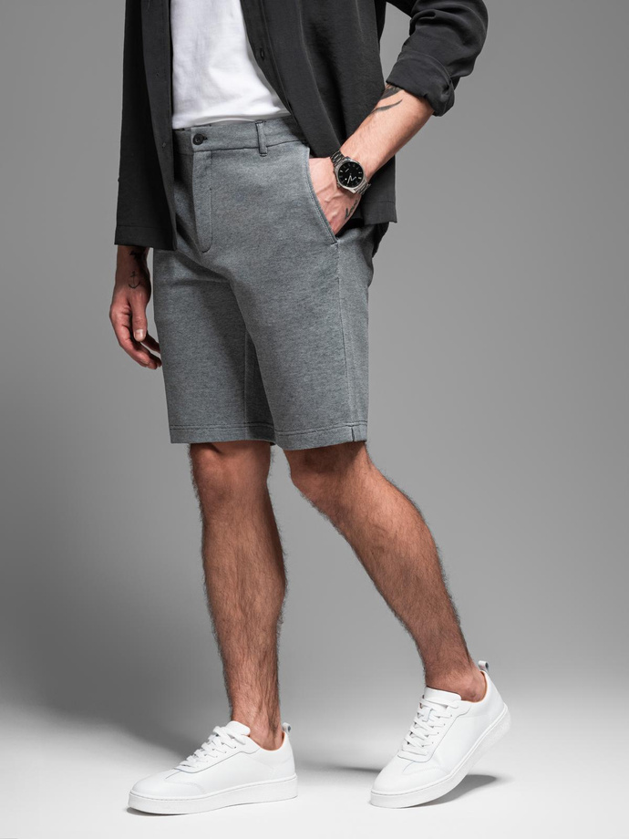 Krótkie spodenki męskie SLIM FIT ze strukturalnej melanżowej dzianiny – czarne V2 OM-SRCS-0166 