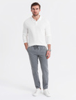 Longsleeve męski BASIC z kołnierzykiem polo – biały V1 OM-POBL-0114
