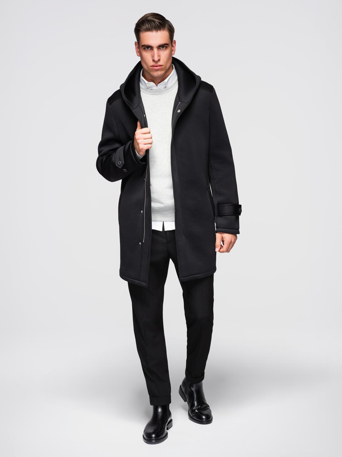 Men's insulated coat with hood and concealed zipper - black V1 OM-COWC-0110