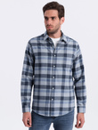 Flanelowa koszula męska w kratę - niebiesko-szara V1 OM-SHCS-0150