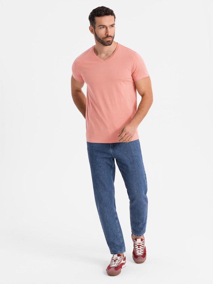 BASIC men's classic cotton tee-shirt with a v-neck - pink V7 OM-TSBS-0237