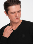 Elegant men's sweater with a v-neck - black V1 OM-SWBS-0107