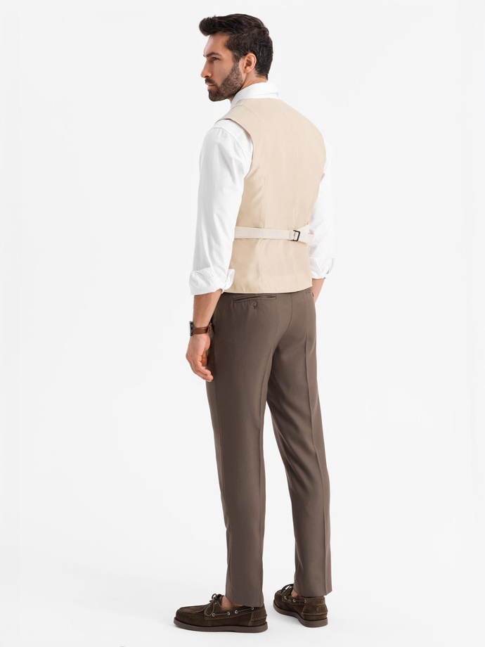 Fitted elegant men's vest with elastane and lapels - beige V2 OM-BLZV-0145