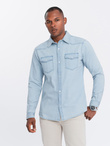 Men's denim snap shirt with pockets - light blue V1 OM-SHDS-0115