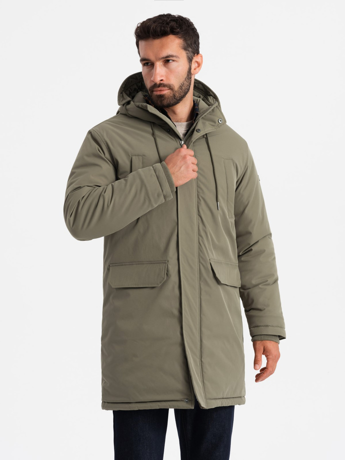 Classic men's long parka jacket - olive V3 OM-JALJ-0166