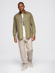 Men's cotton shirt with pocket REGULAR FIT - olive V2 OM-SHCS-0147