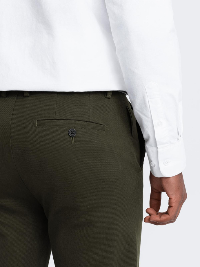 Men's SLIM FIT chino pants with fine texture - dark olive green V4 OM-PACP-0190