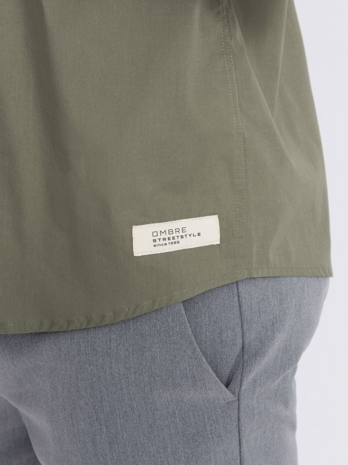 Koszula męska z krótkim rękawem i kubańskim kołnierzem - khaki V4 OM-SHSS-0168