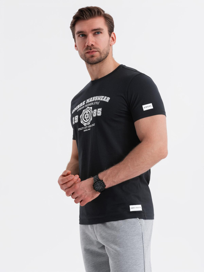 Men's college print cotton t-shirt - black V2 OM-TSPT-0137