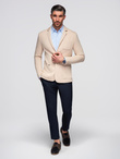 Men's SLIM knit jacket with subtle texture - beige V5 OM-BLZB-0101