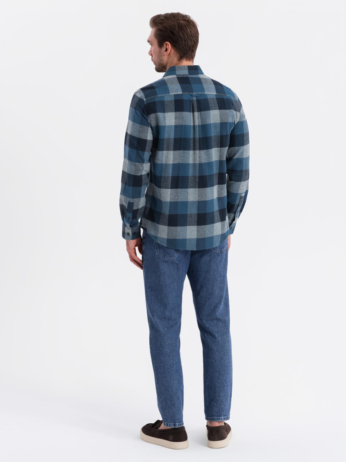 Koszula męska flanelowa w kratę - niebieska V4 OM-SHCS-0150