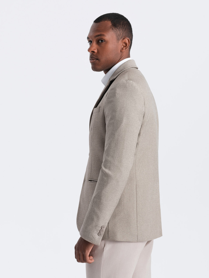 Men's elegant blazer with decorative buttons on cuffs - beige V3 OM-BLZB-0114