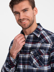 Męska flanelowa koszula w kratę z kieszeniami - granatowo-czerwona V2 OM-SHCS-0149