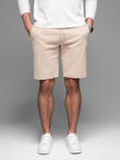 Casualowe szorty męskie SLIM FIT z dzianiny żakardowej – beżowe V2 OM-SRCS-0168