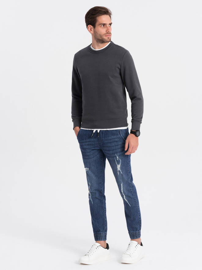 Men's JOGGERS denim pants with rubbing - blue V3 OM-PADJ-0150