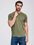 Męski t-shirt z efektem sprania i guzikami przy dekolcie – oliwkowy V4 OM-TSWT-0150