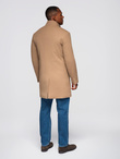 Men's coat with asymmetrical fastening and high collar - light brown V4 OM-COWC-0120