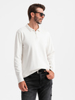 Męski longsleeve polo z zapinanym na zamek kołnierzykiem – biały V1 OM-POLS-0130