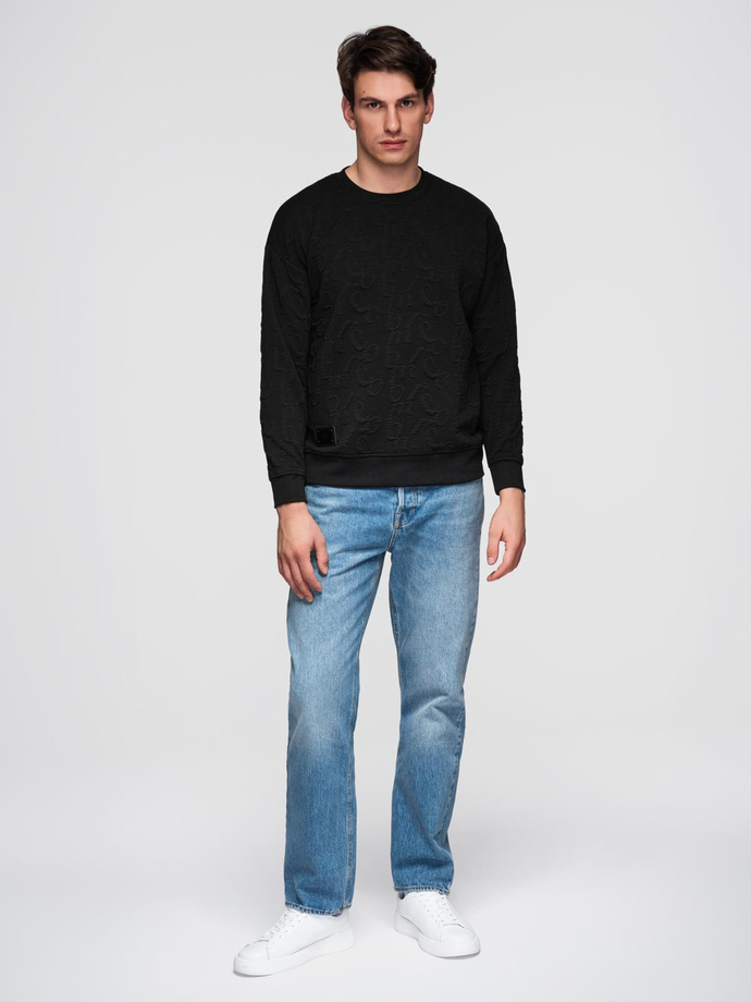 Men's RELAXED FIT sweatshirt with embossed letters - black V1 B1712