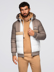 Kolorowa sportowa męska kurtka w stylu retro – beżowo-biała V2 OM-JALP-0296