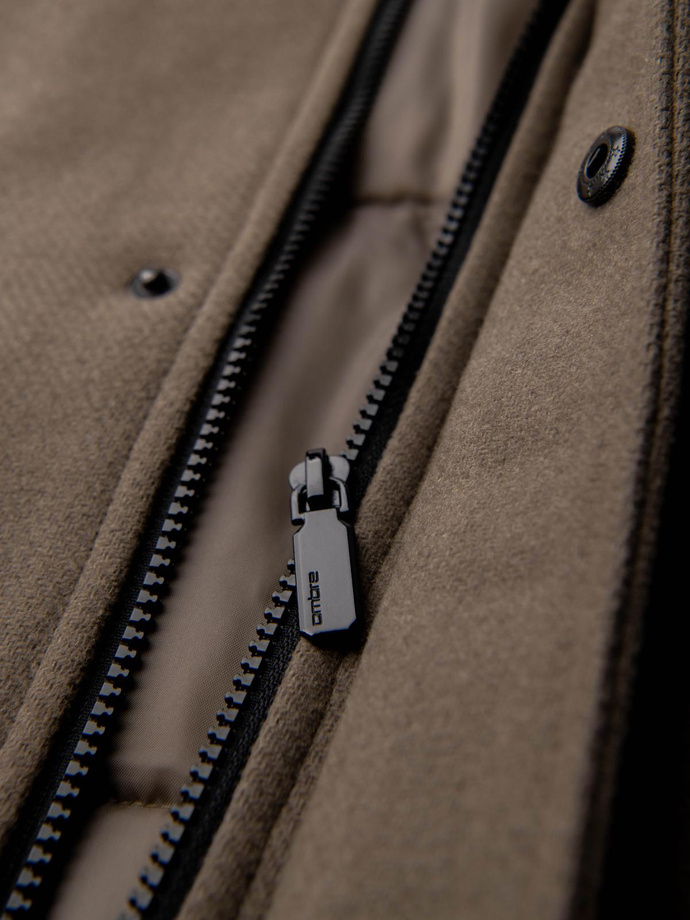 Men's insulated coat with hood and concealed zipper - black V1 OM-COWC-0110