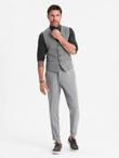Elegancka męska kamizelka w jodełkę SLIM FIT  - szara V1 OM-BLZV-0143