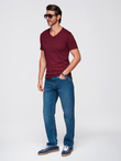 BASIC men's cotton classic tee shirt with a v-neck - maroon V10 OM-TSBS-0237