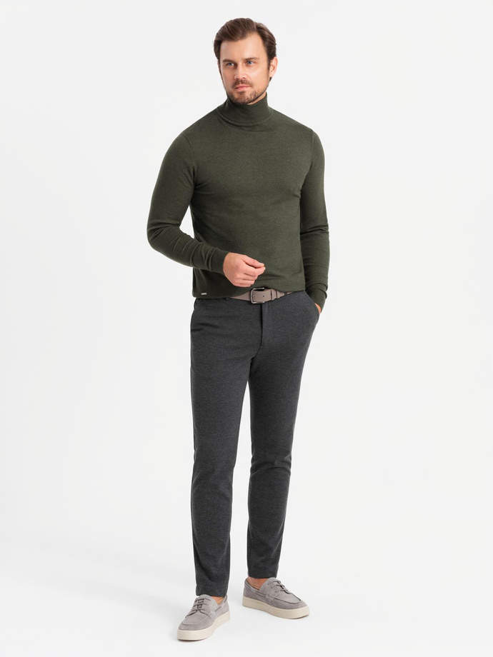 Men's knitted turtleneck with viscose - dark grey V5 OM-SWTN-0127 