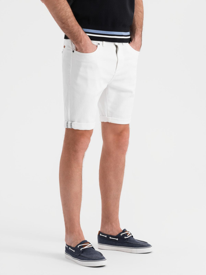 Men's denim classic shorts with rolled up leg - white V1 OM-SRDS-0162