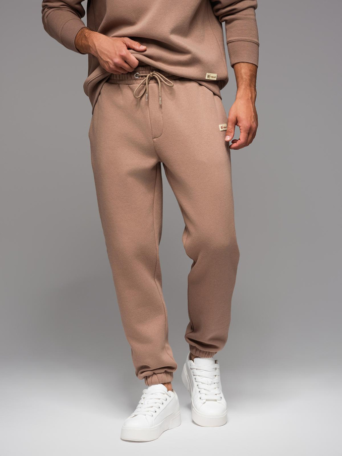 Klasyczne spodnie dresowe unisex ze ściągaczami – brązowe V16 OU-PSBC-0100