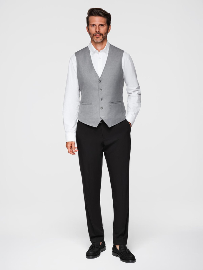 Fitted men's vest with rayon and marbled buttons - grey V3 OM-BLZV-0112