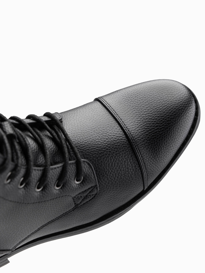 Męskie buty z ekoskóry z ocieplaną wysoką cholewką – czarne V1 OM-FOBO-0172 (BLACK)