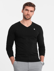 Set of men's SLIM FIT longsleeves with V neckline and logo 2-pack - 2x black V5 Z103