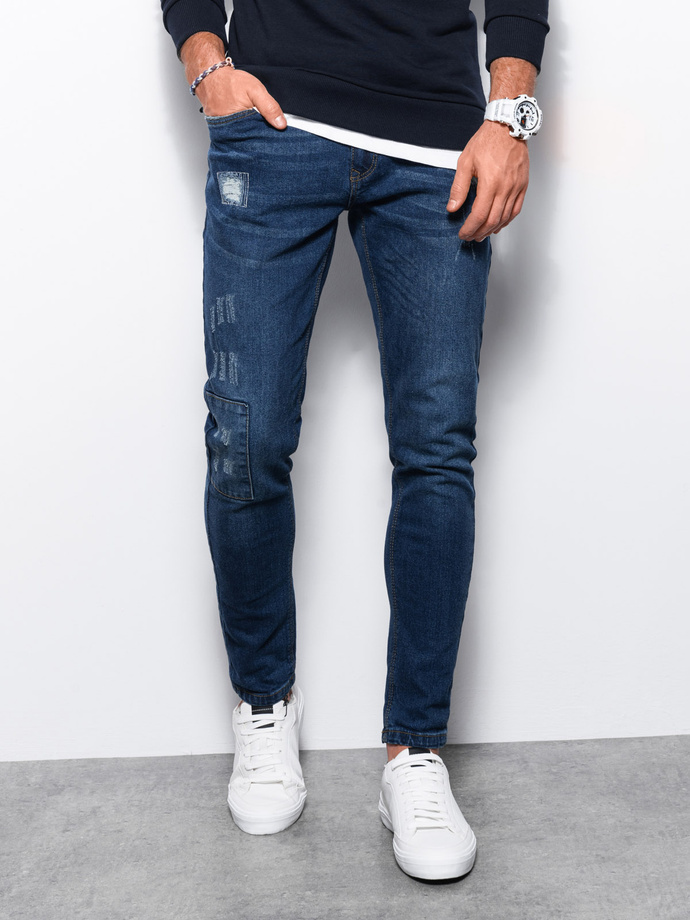 Spodnie męskie jeansowe SKINNY FIT - niebieskie P1060