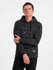 Bluza męska nierozpinana kangurka z kapturem - grafitowy melanż V2 OM-SSNZ-0147