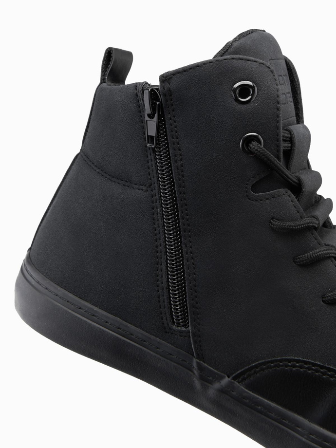 Buty męskie sneakersy za kostkę z ozdobnymi zakładkami – czarne V4 OM-FOSH-0176