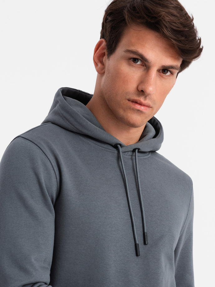 Bluza męska dresowa kangurka z kapturem BASIC – grafitowa V11 OM-SSBN-0161