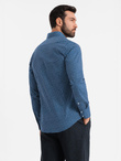 Men's fine pattern SLIM FIT shirt - navy blue V1 OM-SHCS-0140