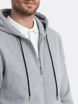 Men's unbuttoned hooded sweatshirt - grey melange V3 OM-SSZP-22FW-003