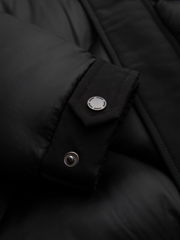 Men's quilted jacket with high zipped hood - black V1 OM-JAHP-0238
