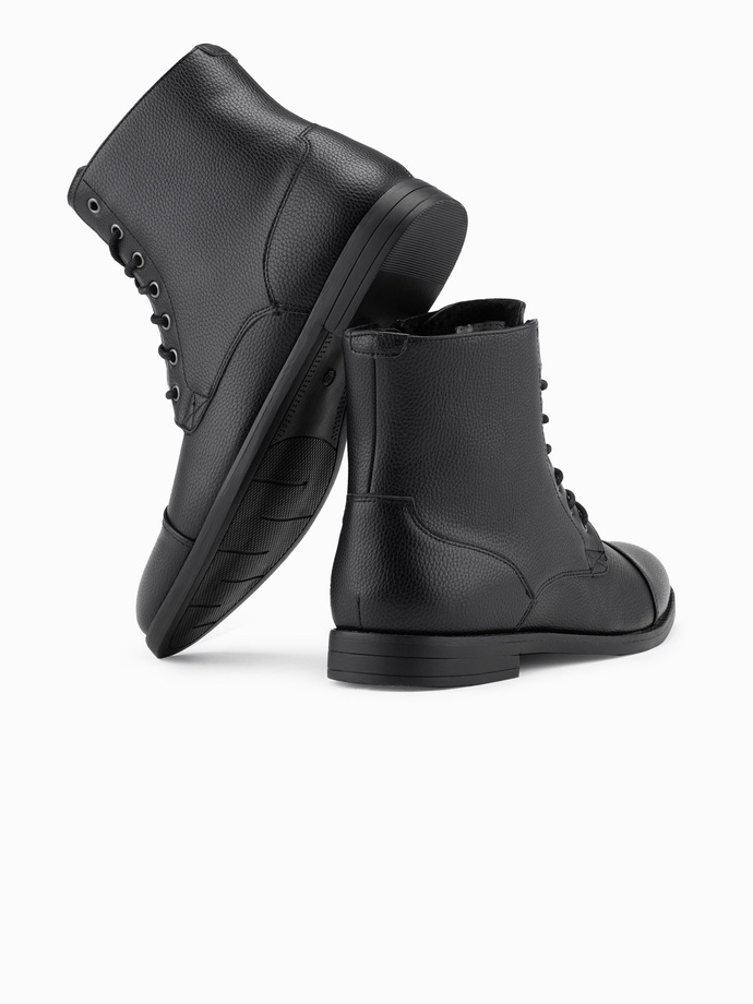 Męskie buty z ekoskóry z ocieplaną wysoką cholewką – czarne V1 OM-FOBO-0172 (BLACK)