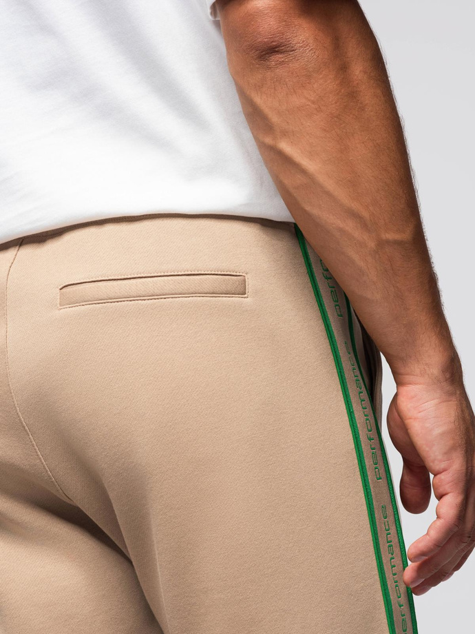 Men's sports jogger pants with stripes - brown V1 OM-PASK-0284
