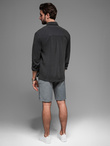 Krótkie spodenki męskie SLIM FIT ze strukturalnej melanżowej dzianiny – czarne V2 OM-SRCS-0166 