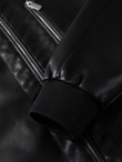 Men's faux leather jacket with ribbed bottom hem - black V2 OM-JAFL-0109