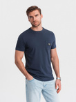 Men's casual t-shirt with pocket patch - navy blue V10 OM-TSCT-0109