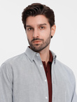 Elegant men's oxford shirt with embroidery - light grey V2 OM-SHOS-0172