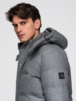 Warm long men's parka jacket with wool - grey melange V1 OM-JALJ-0217